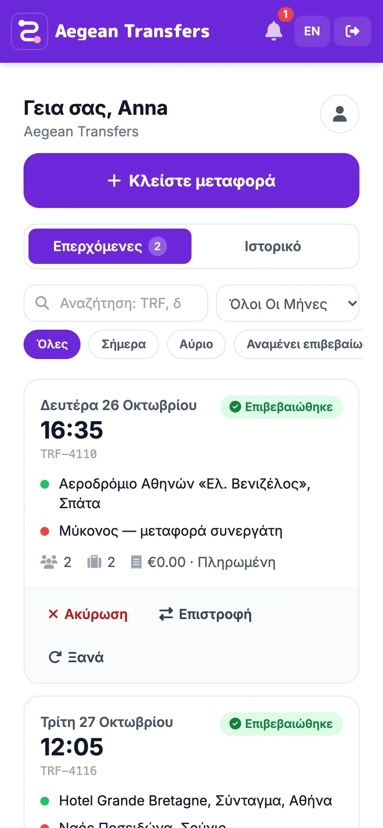 Πελάτης: Ο πελάτης ενημερώνεται